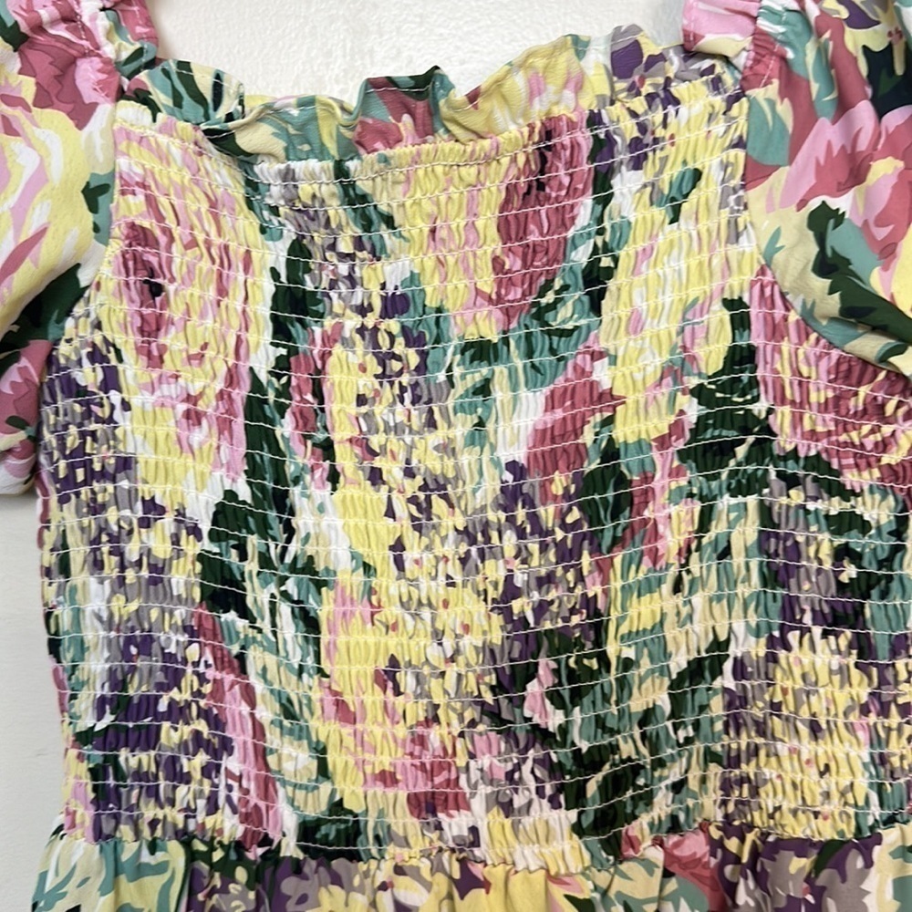 Sunday Up Floral Smocked Top Puff Sleeve Ruffle Tiered Maxi Summer Dress - Picture 6 of 9